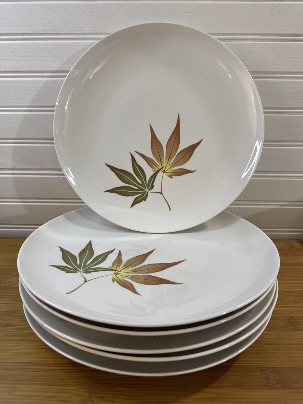 6 Dinner Plates - Franciscan Whitestone Ware Twice Nice Vintage 1959 Fall Leaves